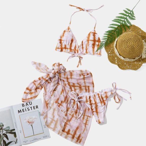 Halara Other - 3 Pieces Tie-Dye Halter Tie Up Bikini Set, Small